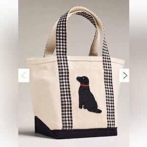 Anthropologie Hartley Ivory Small Canvas Tote Bag With Beaded Sequin Black Lab